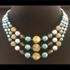 Vintage Japan Three Strand Beaded Necklace